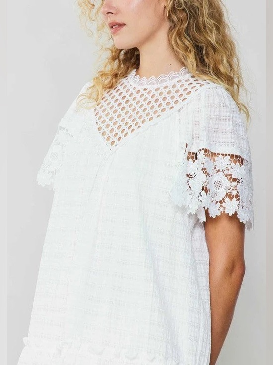 Current Air Tops - NWT Current Air White Floral Lace Blouse | Rayon Tencel Blend |